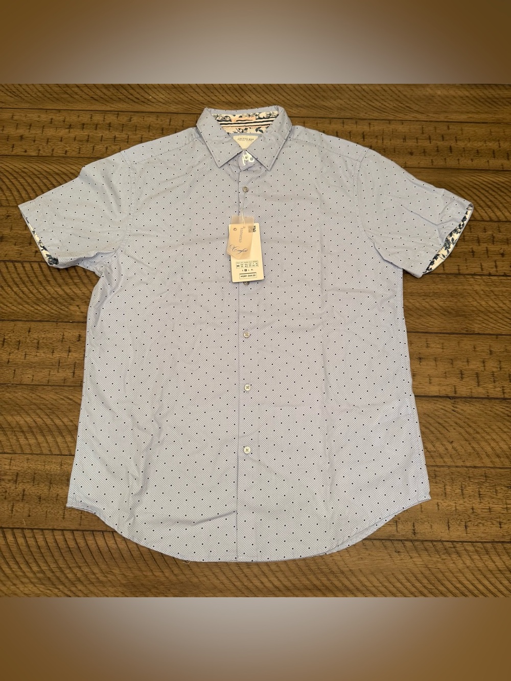 CACTUS MAN Button Down Short Sleeve Blue Polka Dot Shirt